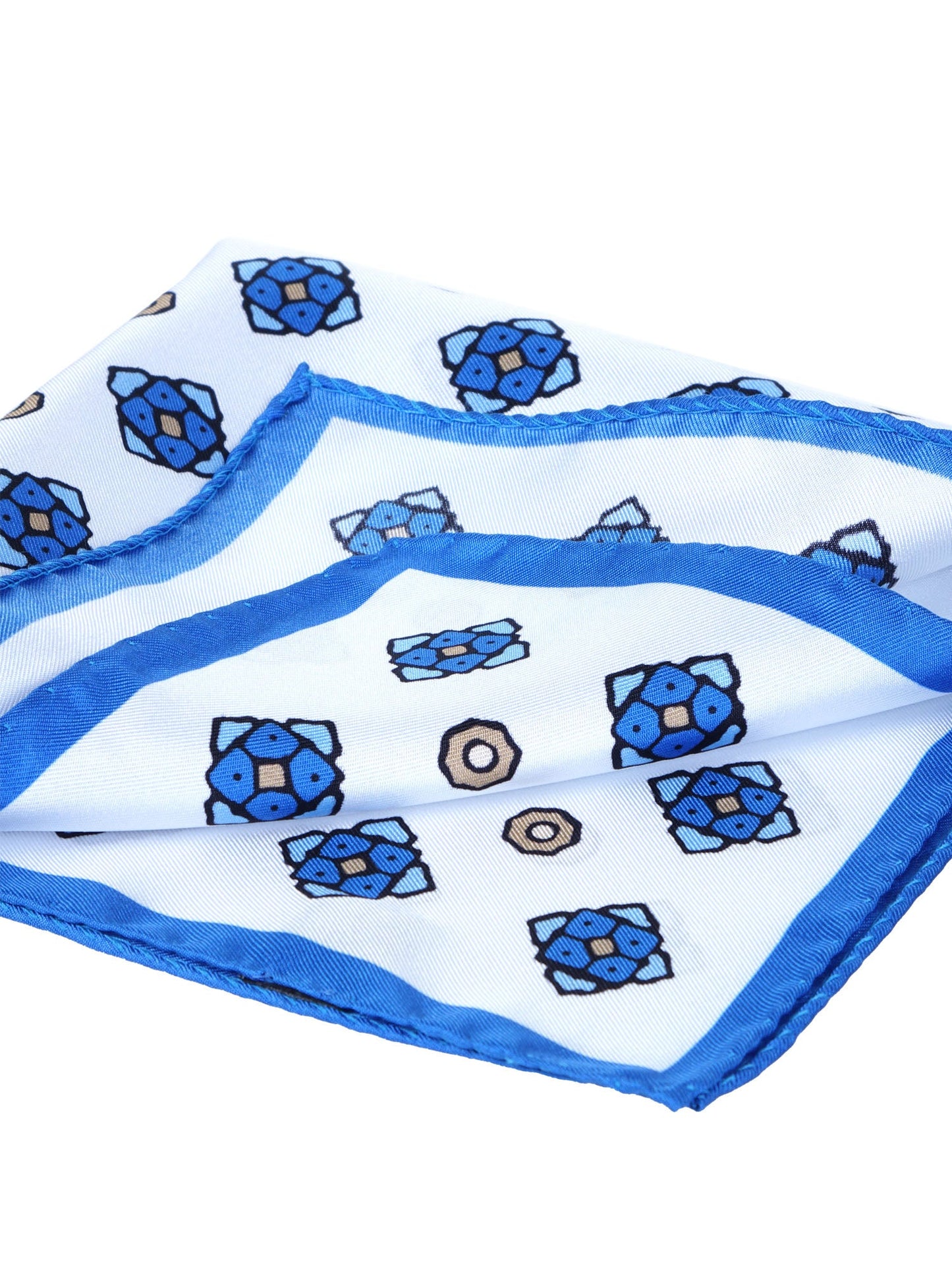 White/Blue Printed Silk Pocket Square ALMA