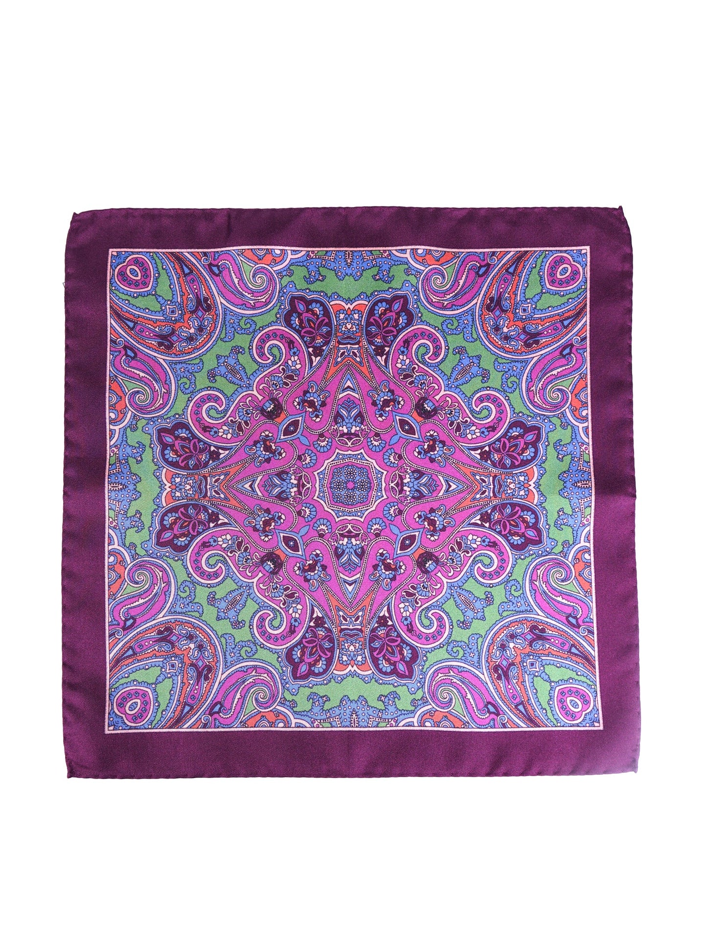 Wine Colored Pocket Square in Pure Printed Silk GERARDO