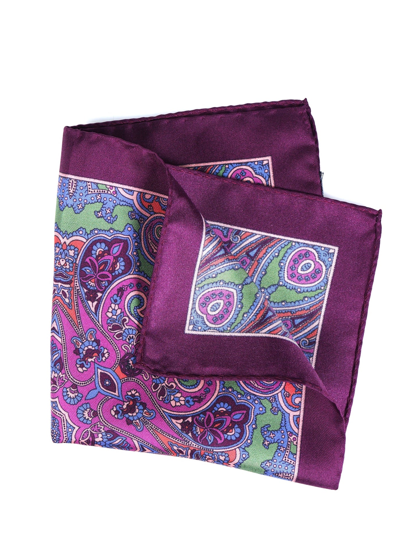 Wine Colored Pocket Square in Pure Printed Silk GERARDO