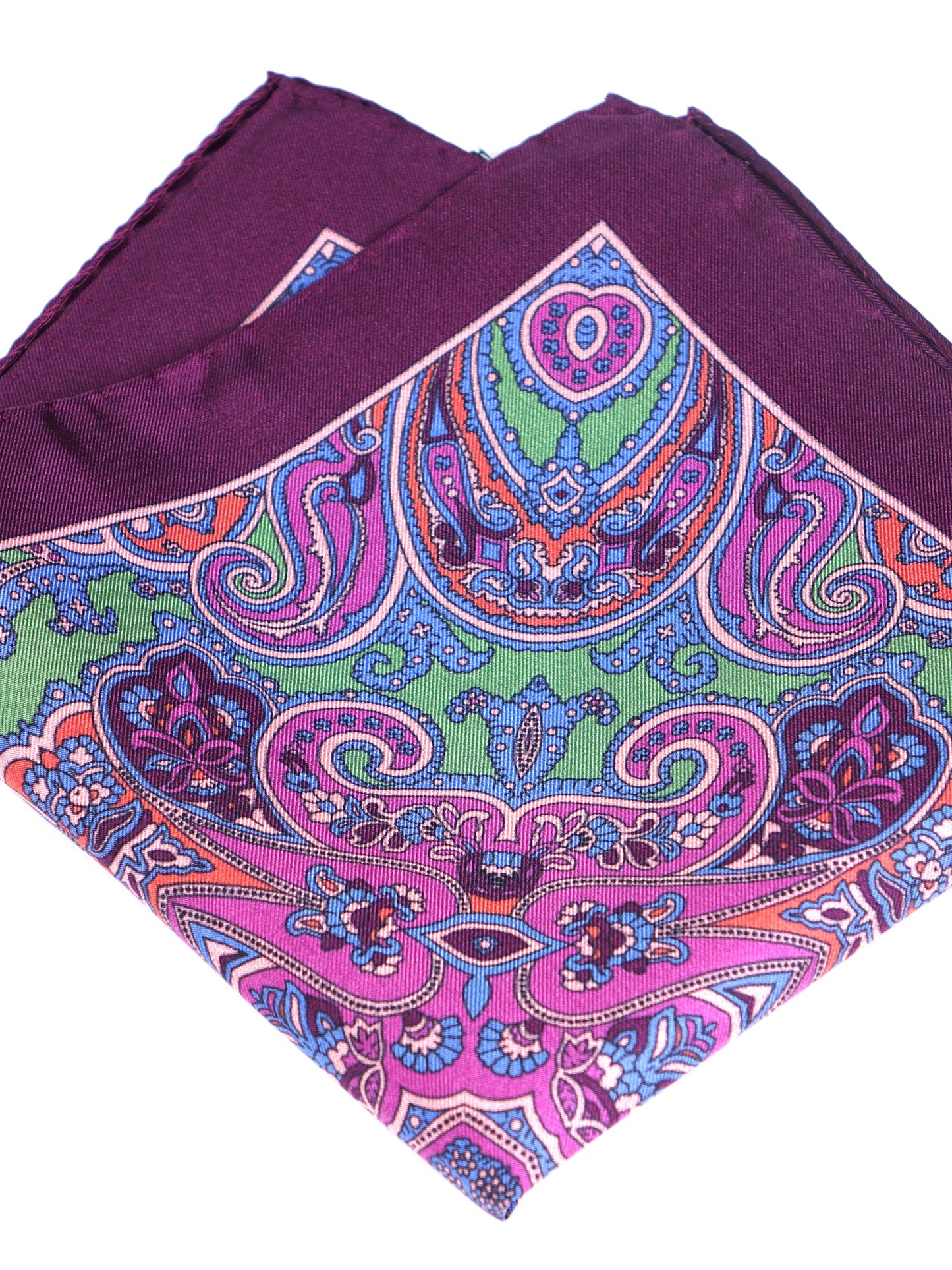 Wine Colored Pocket Square in Pure Printed Silk GERARDO