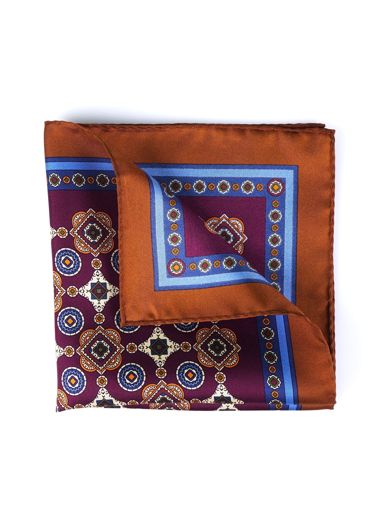 Burgundy Pocket Square in Pure Printed Silk MAFFEI