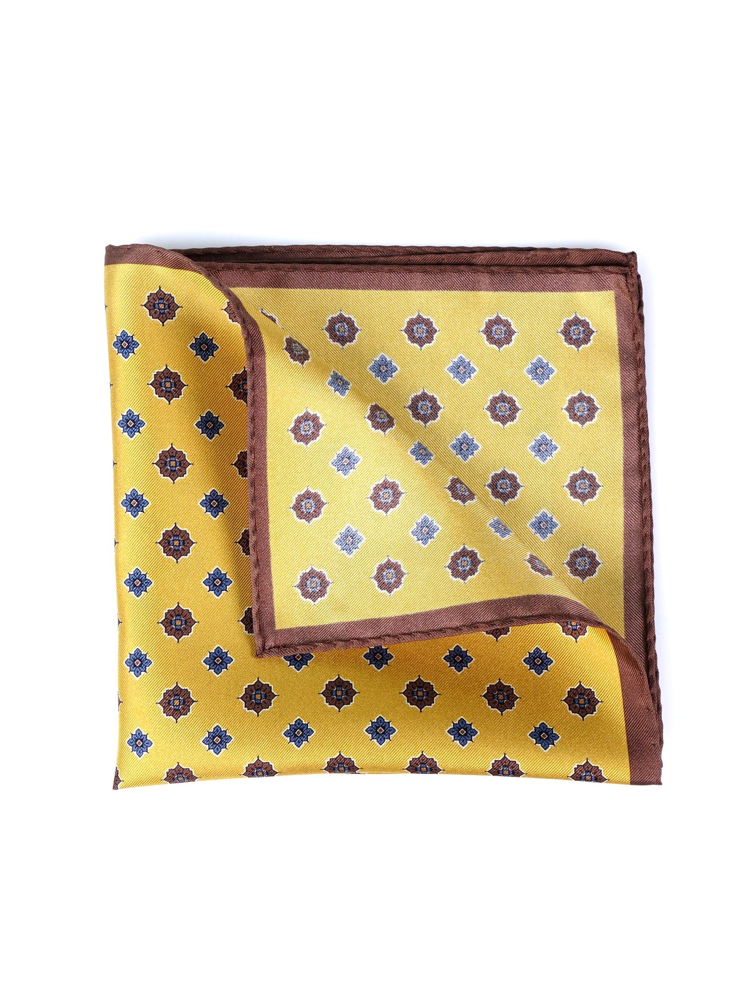 Yellow Pocket Square in Pure Printed Silk KARMA