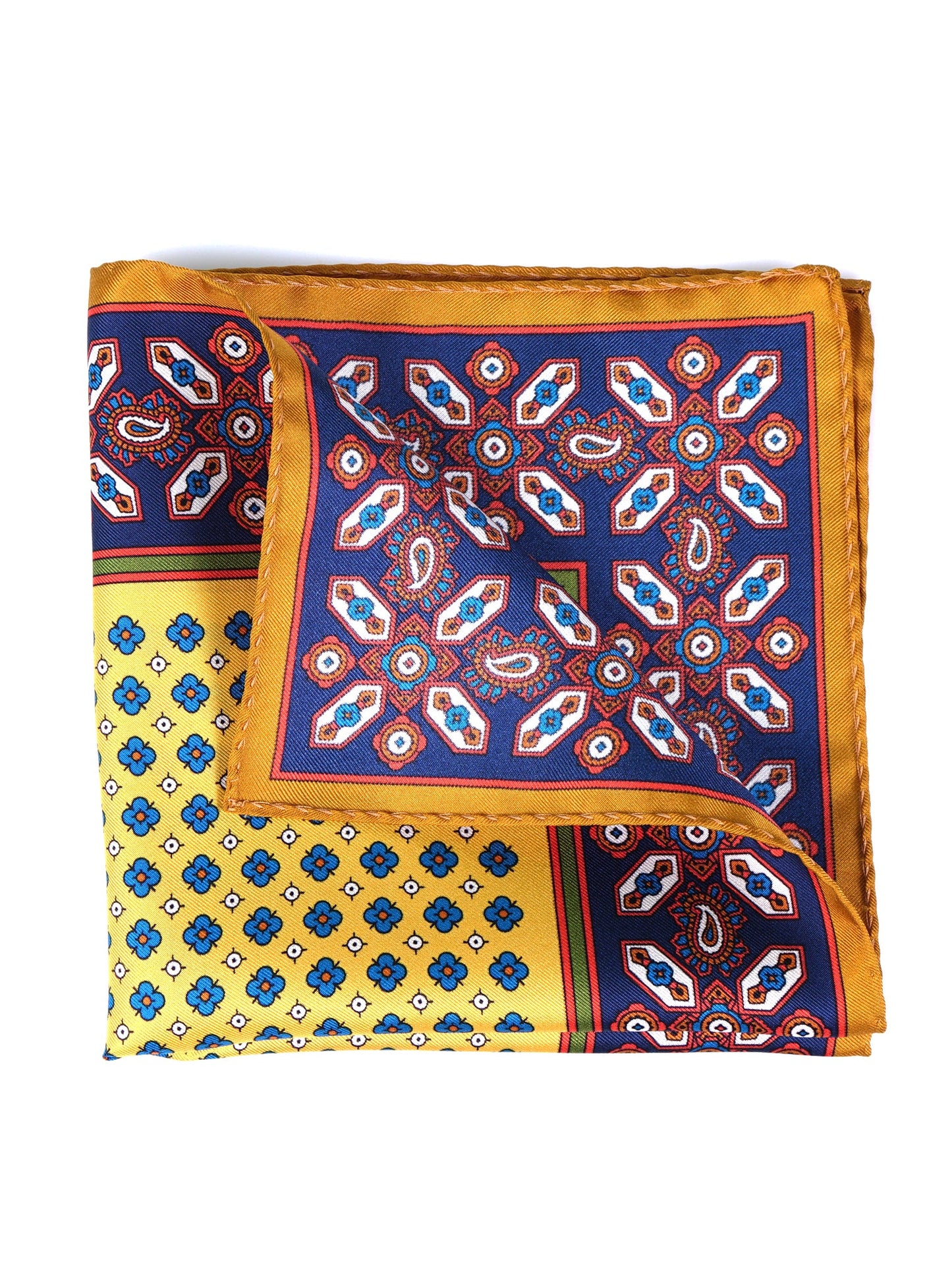 Yellow Pocket Square in Pure Printed Silk ROSARIO