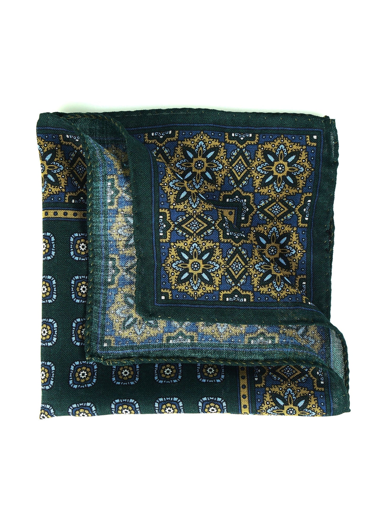 Green Wool and Cashmere Pocket Square SAMBA