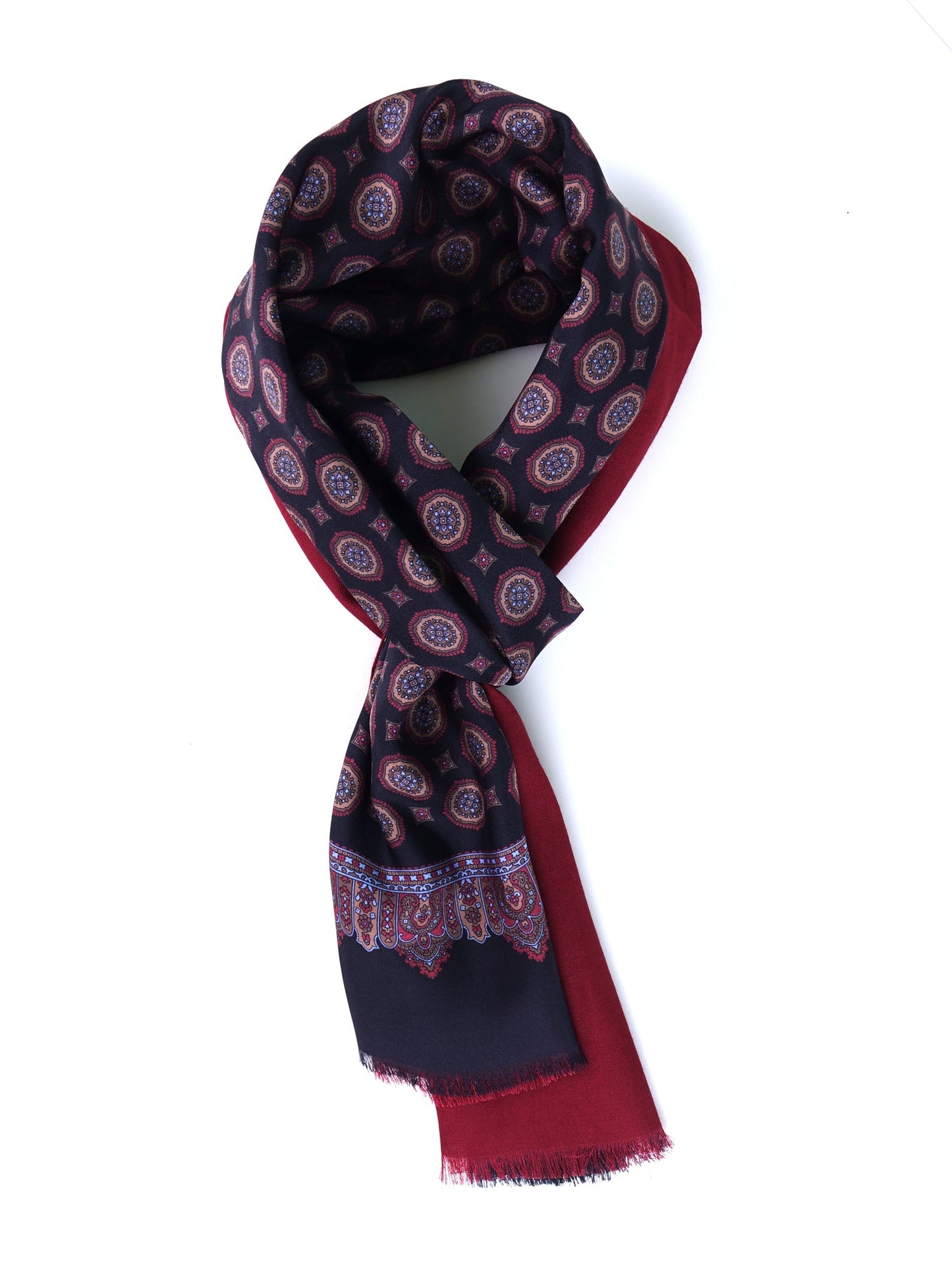 Double-sided printed silk/wool scarf PANDOR black