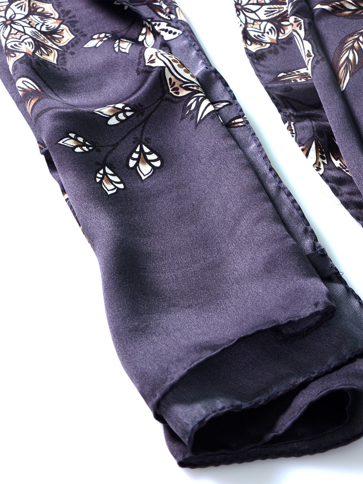 Dark gray stola scarf in pure silk satin printed FRANCESCA