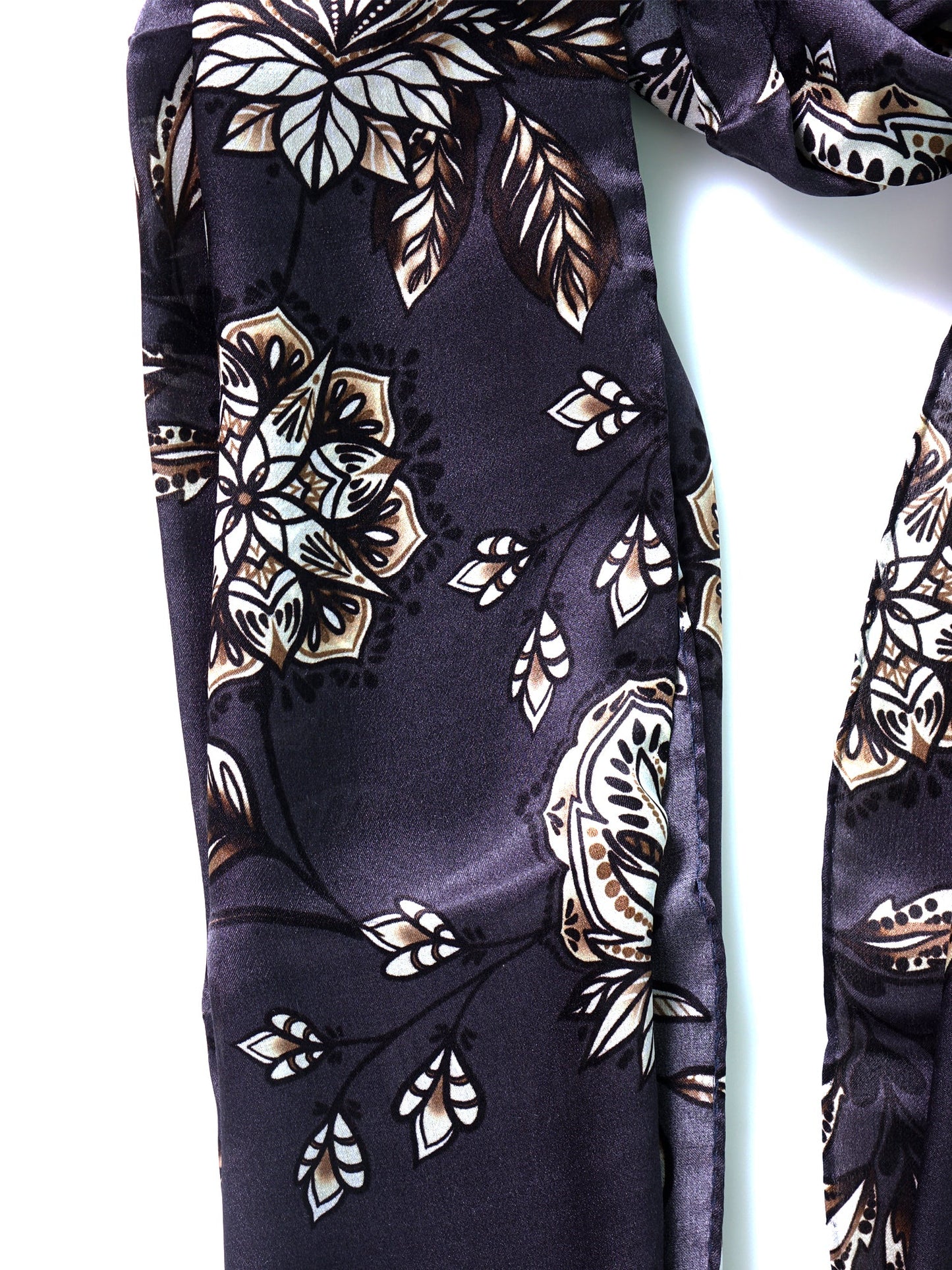 Dark Grey Stole Scarf in Pure Silk Satin Printed FRANCESCA