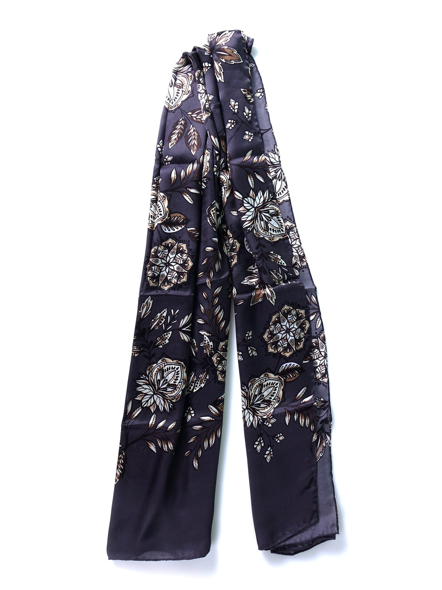 Dark gray stola scarf in pure silk satin printed FRANCESCA