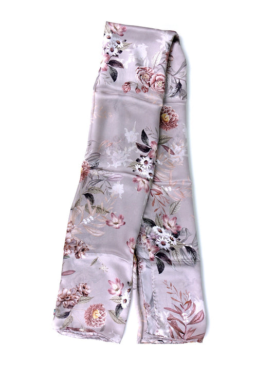 Light beige silk satin printed shawl scarf ROMANTIC