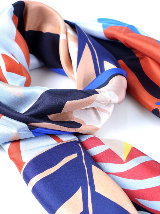 Sky blue printed pure silk scarf FLESH