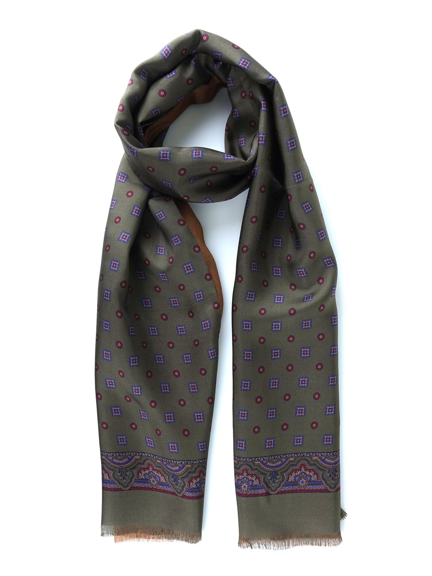 Double-faced green Scarf in Silk/Wool ROBERT