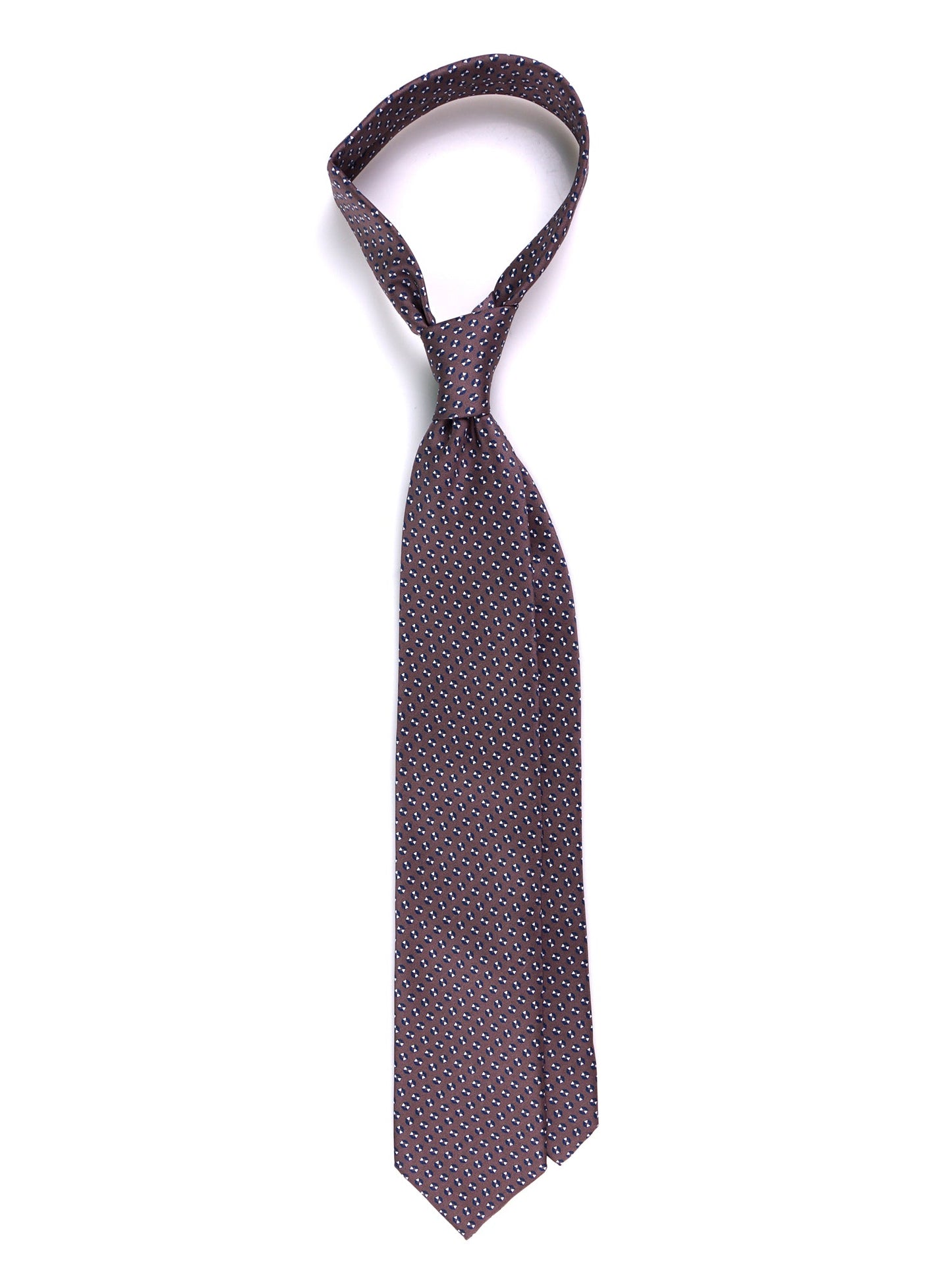 SHILLA 3-fold tie in light brown printed silk