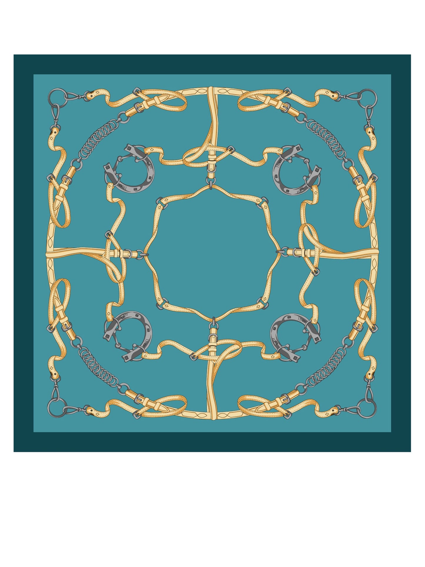 Turquoise silk printed scarf 90x90cm REINS