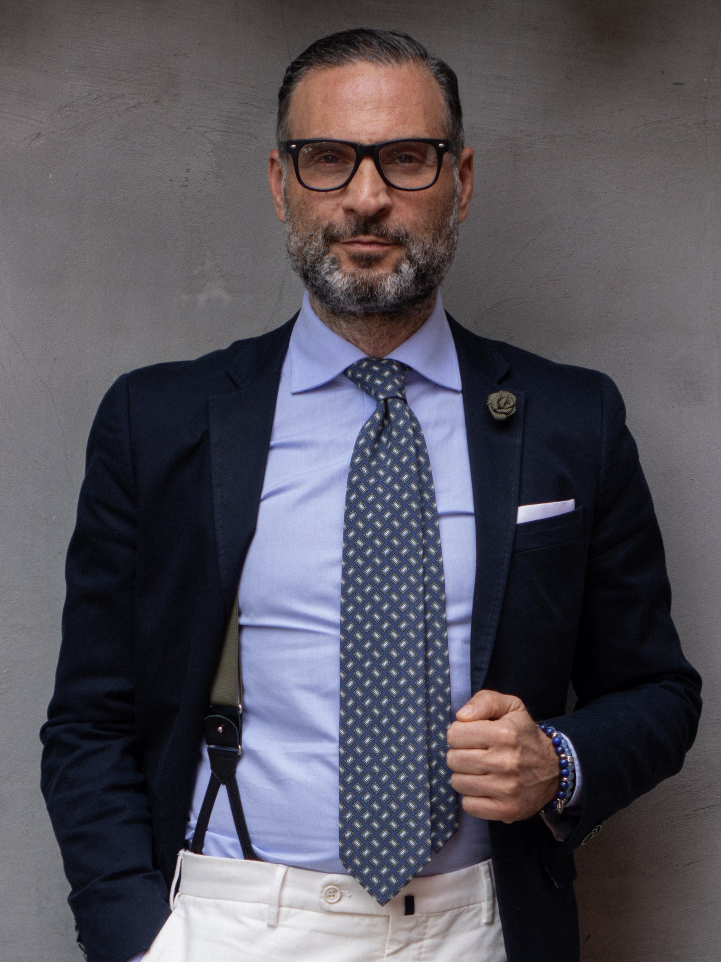 3 Fold tie Blue SOPHIE in Madder Silk