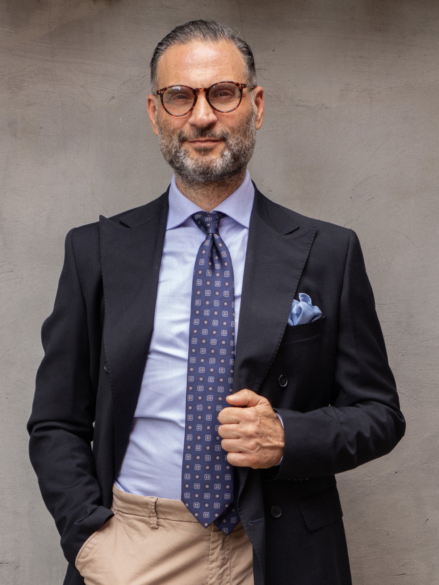 Blue/Sky Blue 7 Folds STEFANIA Luxury Printed Silk Tie