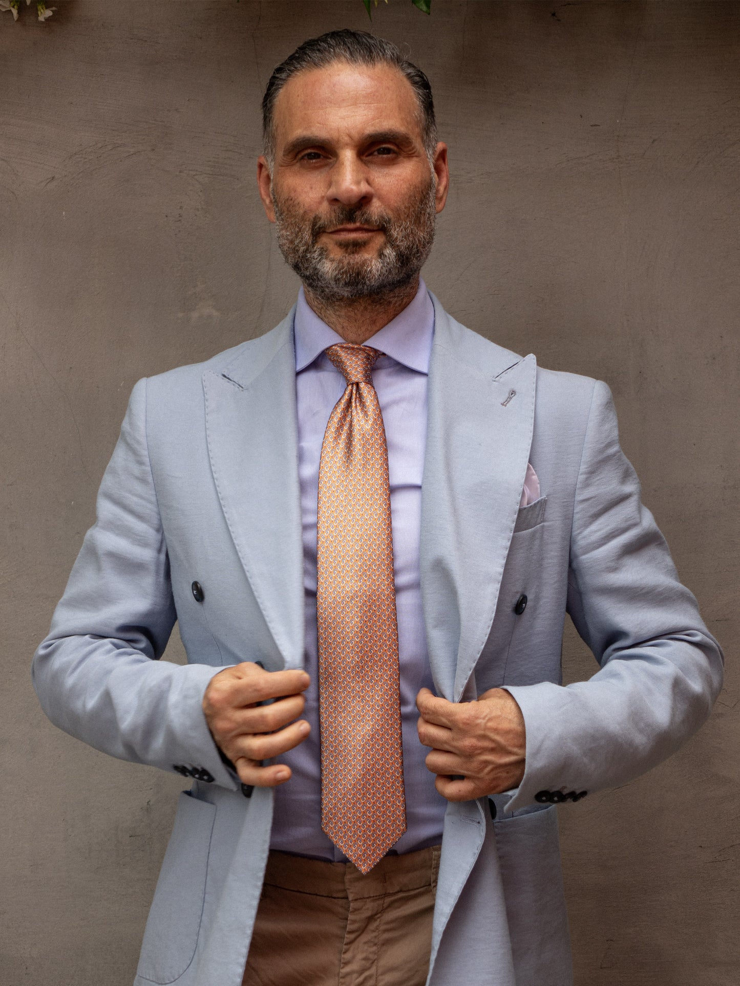 Orange 3 Folds UNION Silk Satin Printed Tie