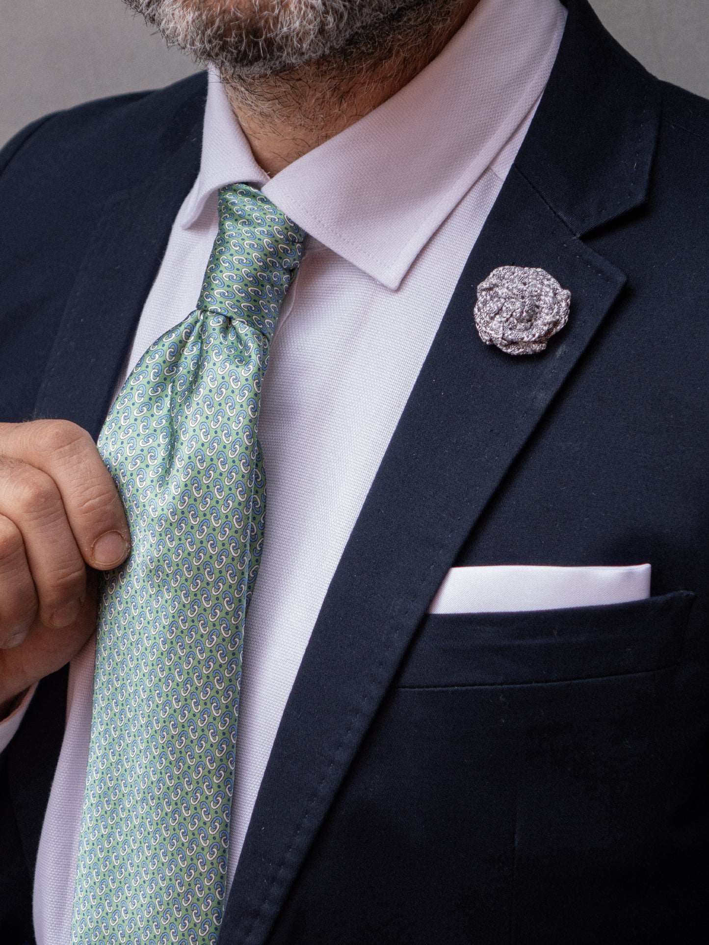 Green 3 Folds UNION Silk Satin Printed Tie