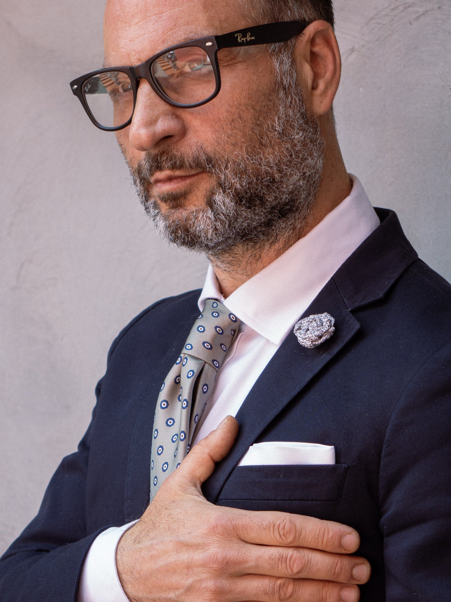 3 fold grey in Printed silk tie VANNY