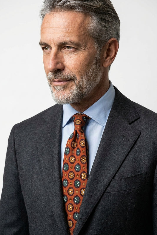 Orange 3-fold madder silk tie VISION