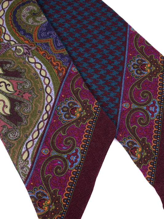 WOOLLY Green Double Face Printed Wool Twilly Scarf