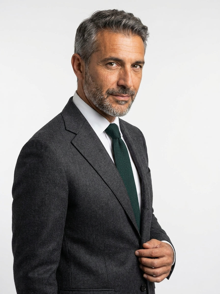 Cravatta 3 Pieghe RUBINO garza in seta verde scuro