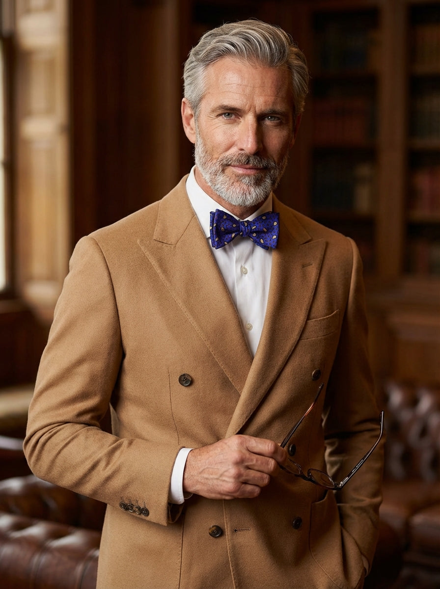 Papillon da annodare LISETA in seta inglese stampata blu elettrico