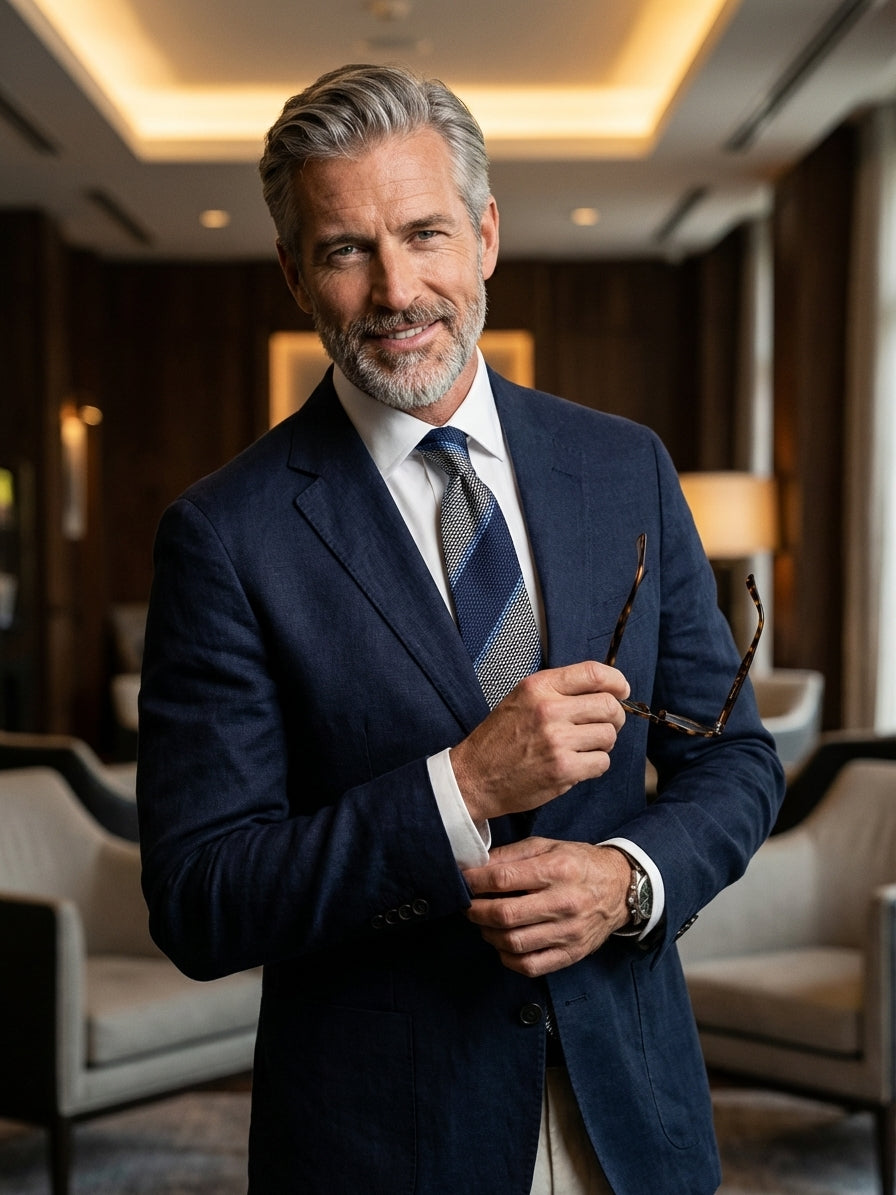 Cravatta 3 Pieghe Blu RETE garza di seta