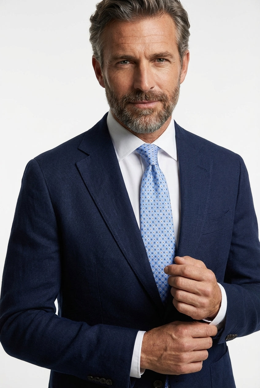 Cravatta 3 Pieghe celeste NUVOLA seta stampata inglese