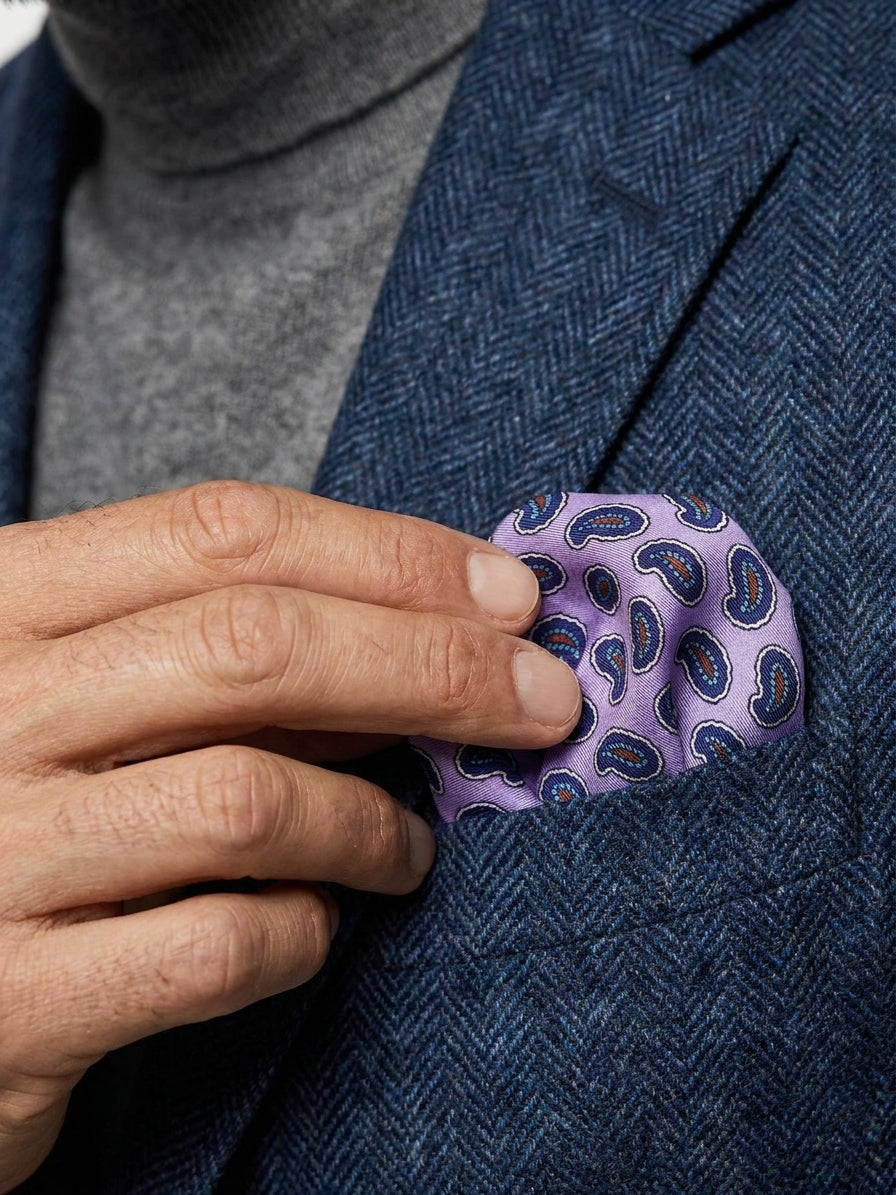 Fazzoletto da taschino glicine XL in seta stampata JEAN