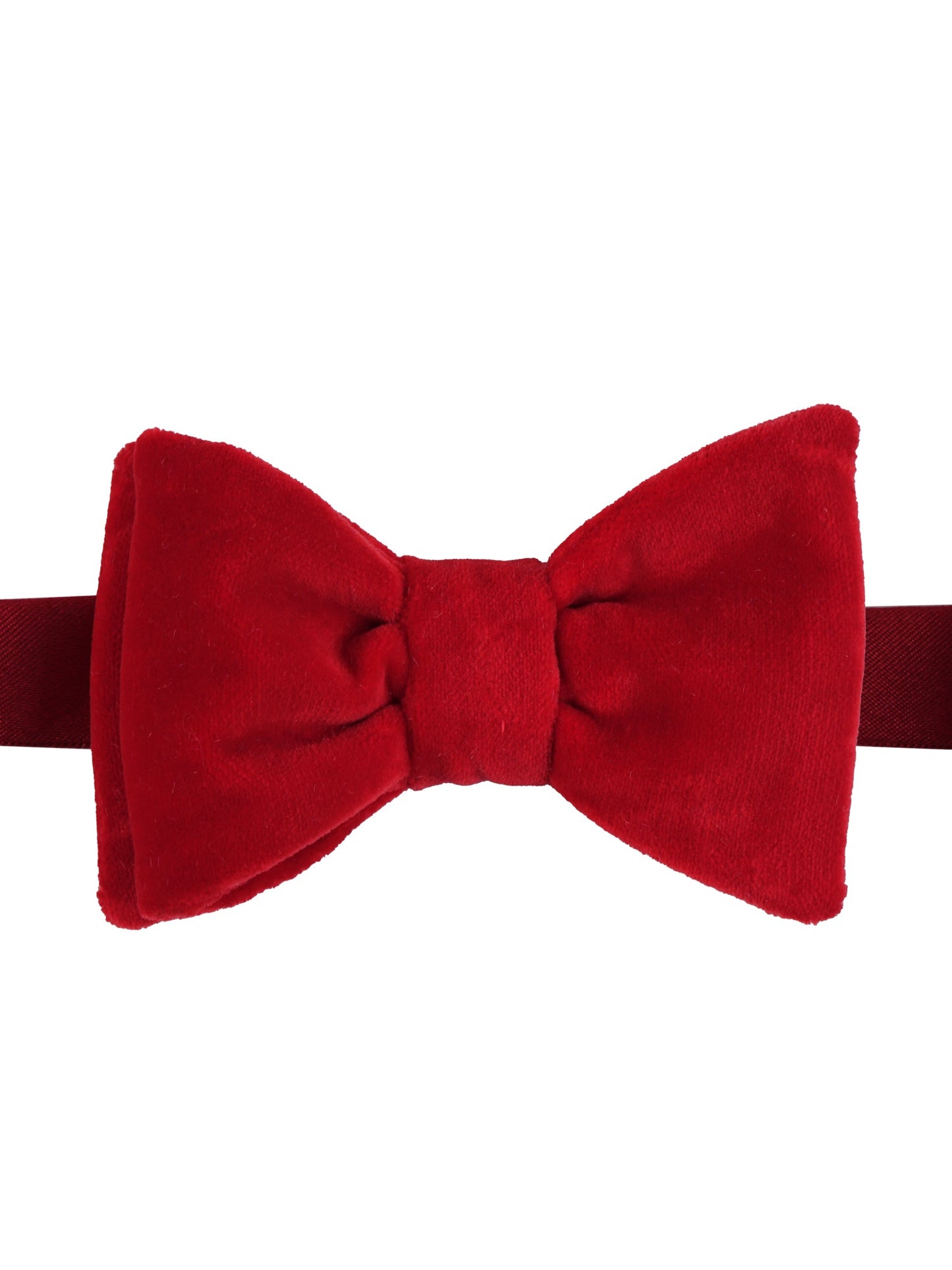 Red pre-tied cotton velvet bow tie SANSET