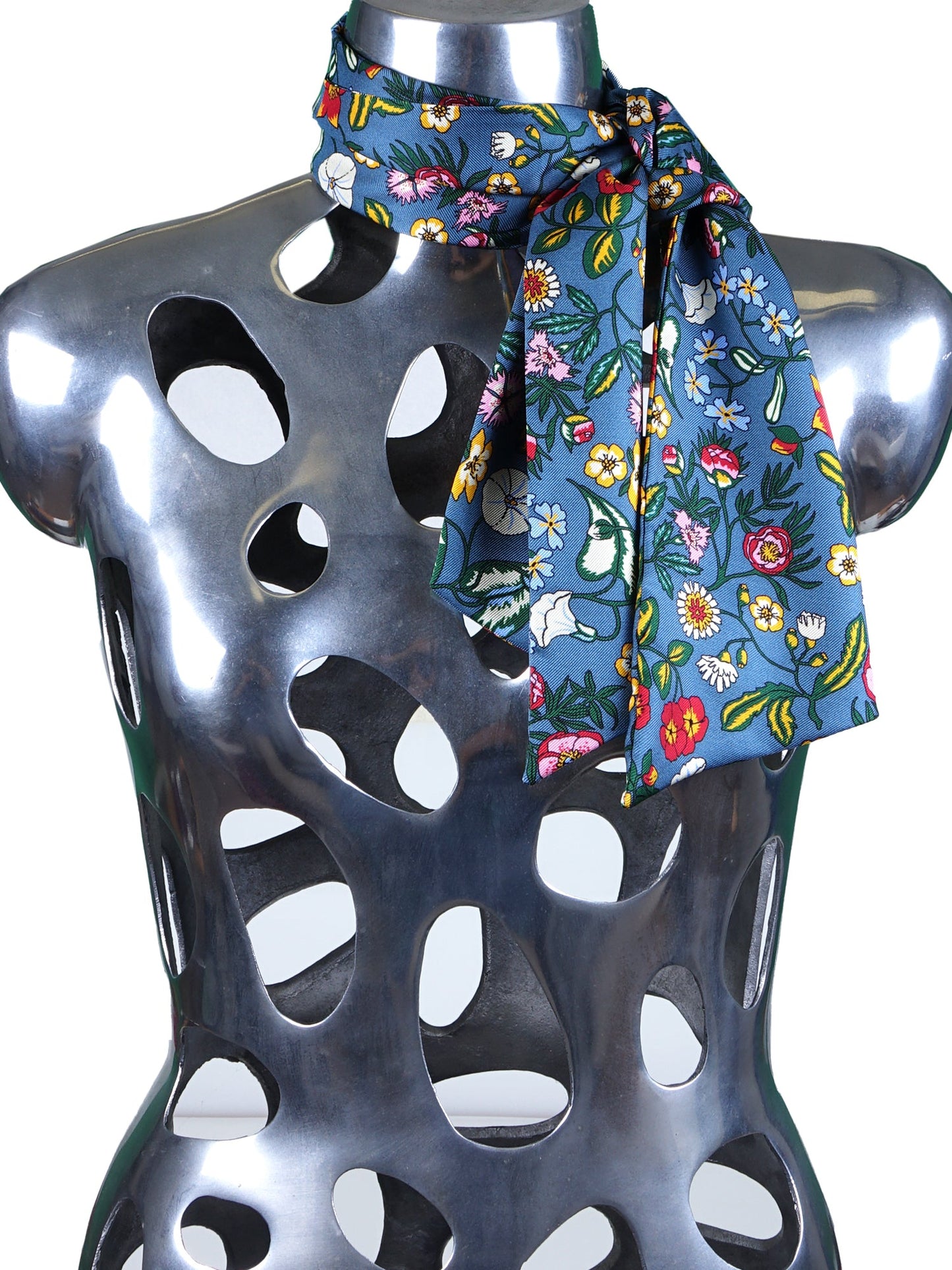 Turquoise twilly scarf in printed silk FLORENCE