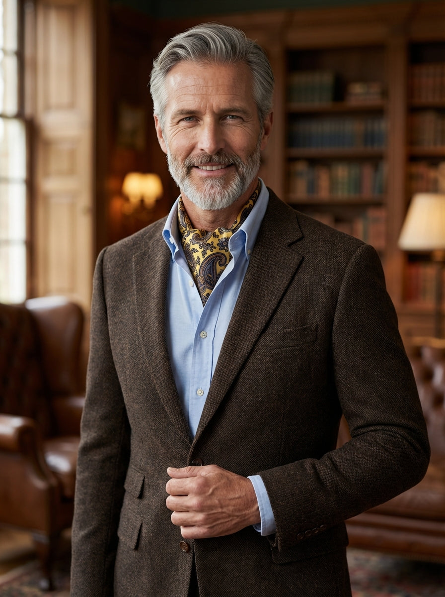 Ascot doppia punta giallo in seta stampata HERMY