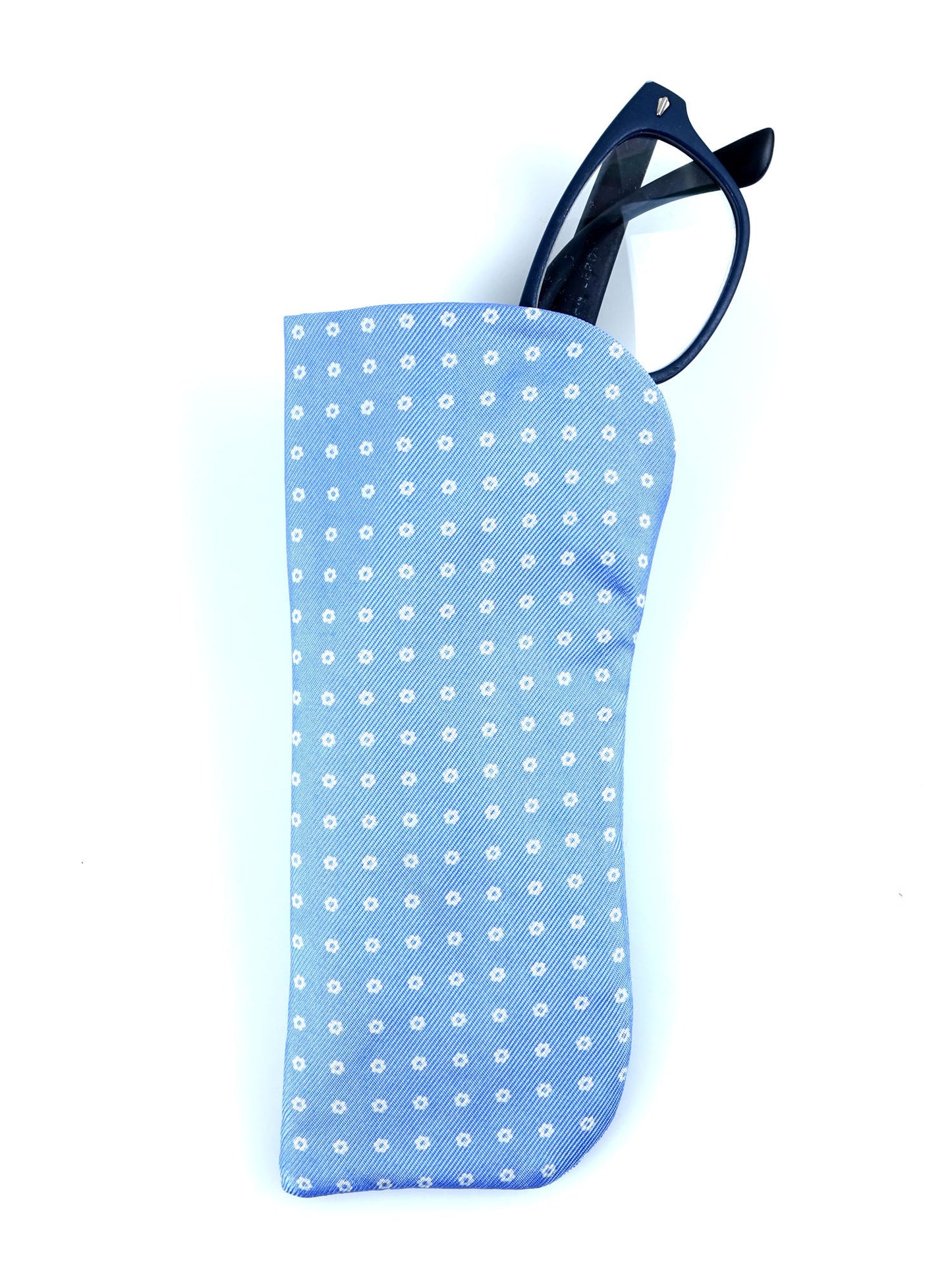 Sky Blue Glasses Case in English Printed Silk RENATA