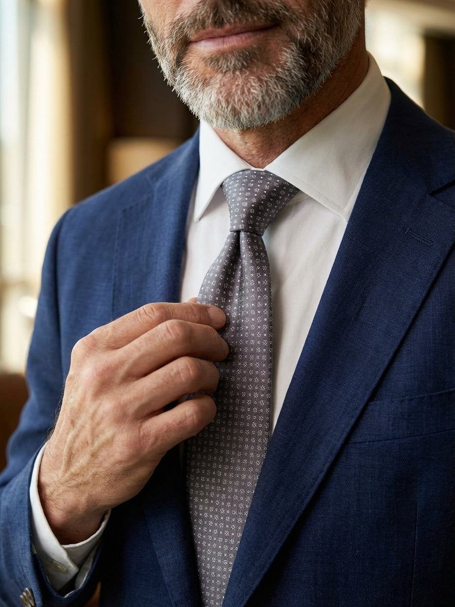 Cravatta 3 Pieghe grigio AURA seta tessuto