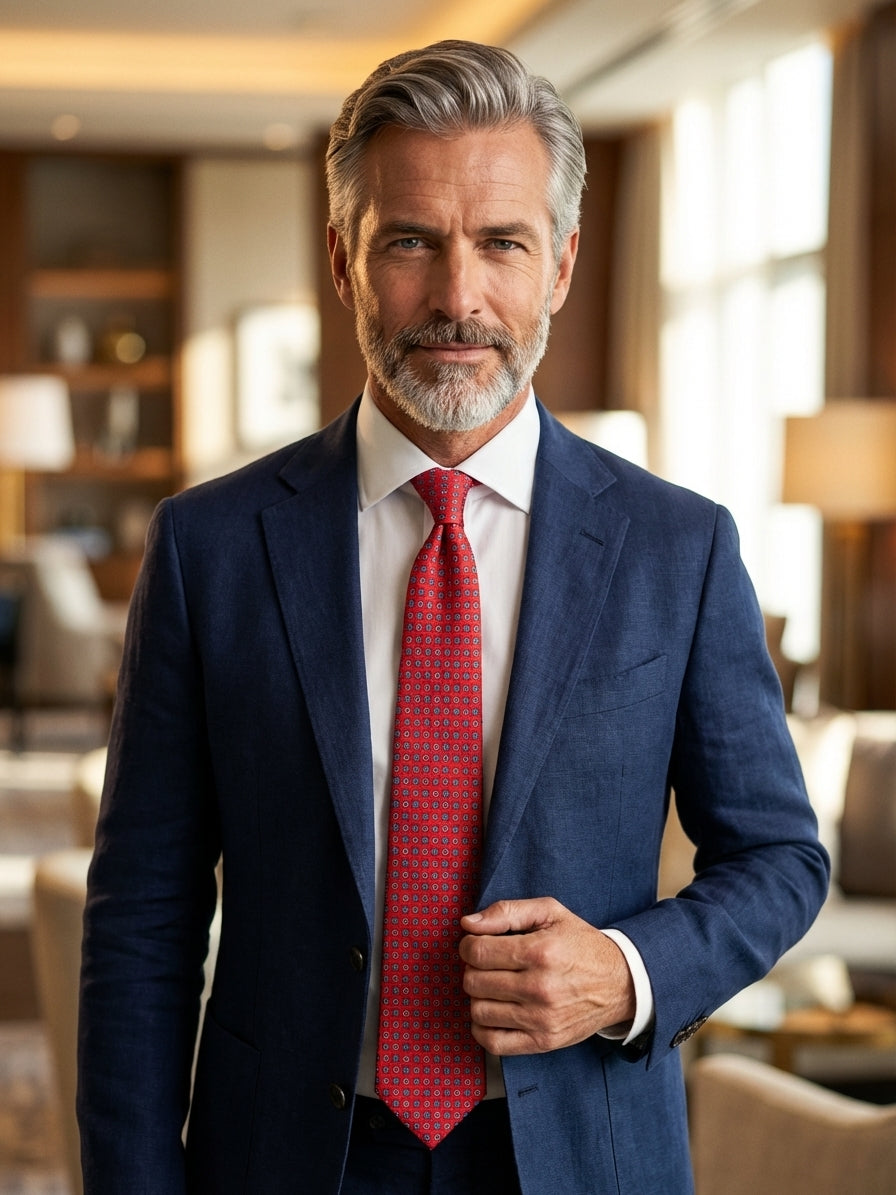 Cravatta 3 Pieghe rosso NAVì seta stampata inglese