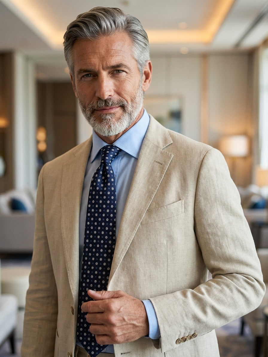 Cravatta 3 Pieghe blu scuro NIGHT seta stampata inglese