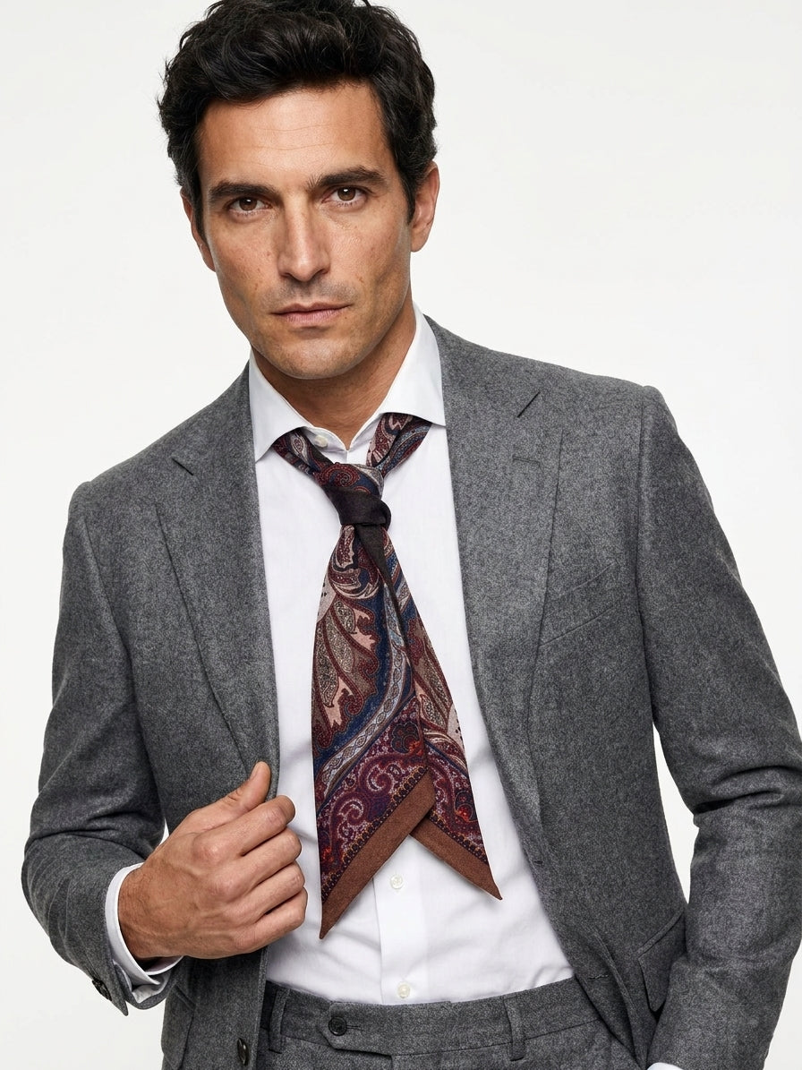 Foulard Twilly double face marrone in lana stampata WOOLLY