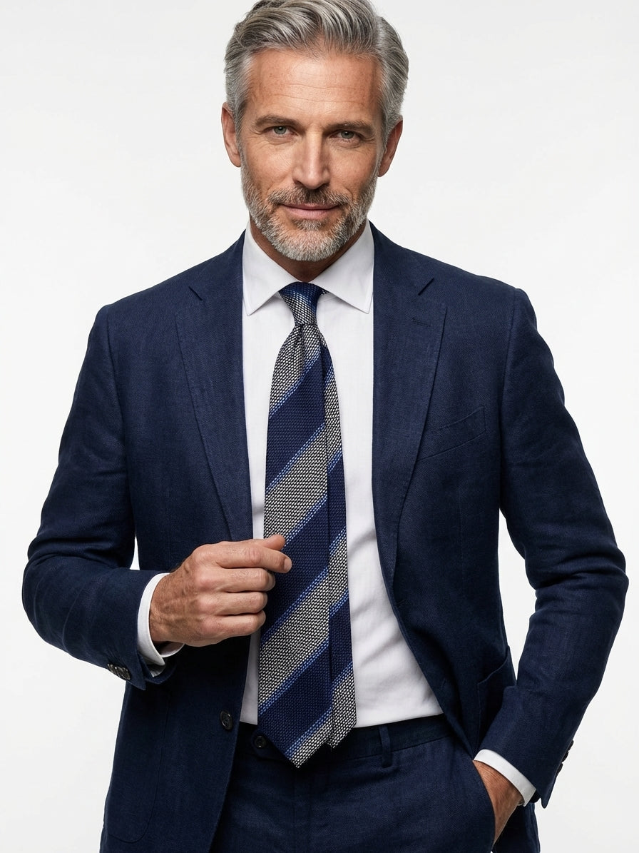 Cravatta 3 Pieghe Blu RETE garza di seta