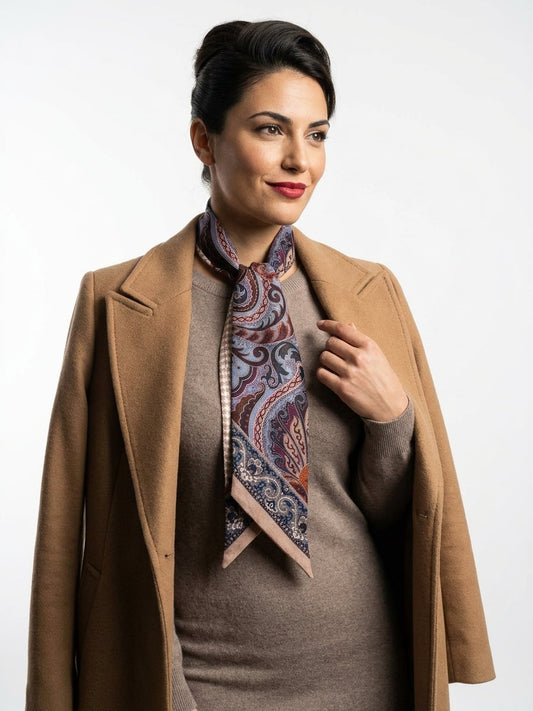 Foulard Twilly double face Beige in lana stampata WOOLLY