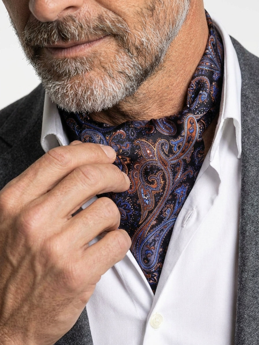 Ascot doppia punta nero in seta twill GUTS