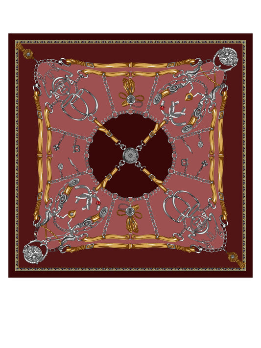 Bordeaux silk scarf 90x90cm GOOD LUCK