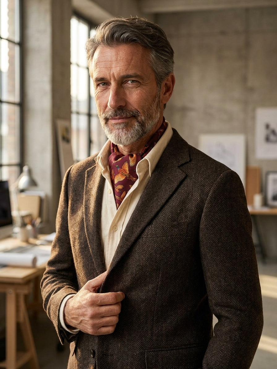 Ascot doppia punta bordeaux in seta stampata FAGGIANO