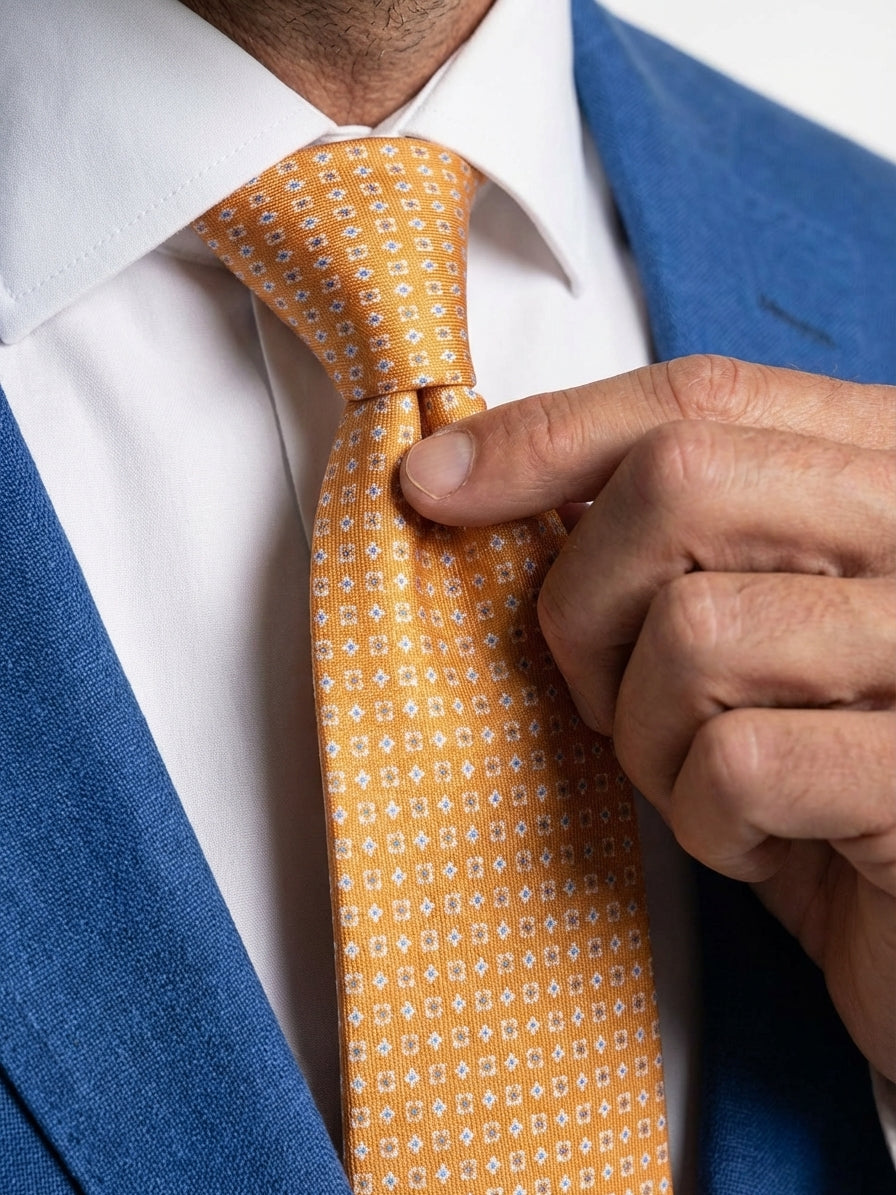 Cravatta 3 Pieghe arancione SPICY seta stampata