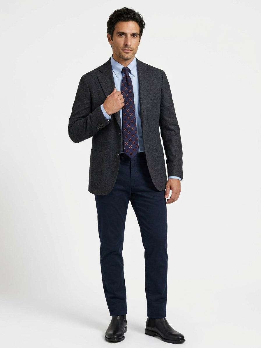 Cravatta 3 pieghe blu navy in pura lana CLOPE