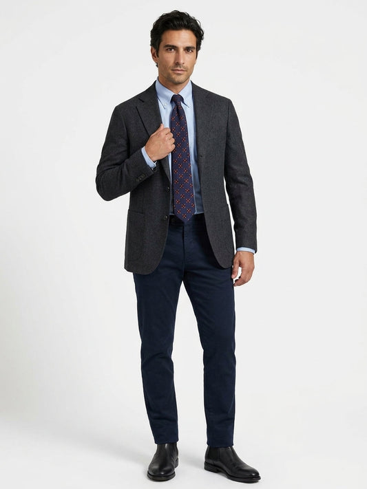 Cravatta 3 pieghe blu navy in pura lana CLOPE