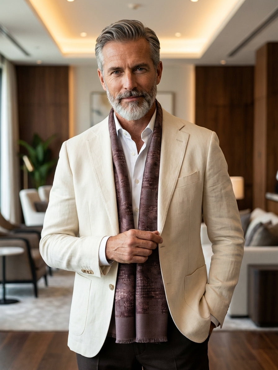 Sciarpa doppiata in seta\lana stampata MANILA beige