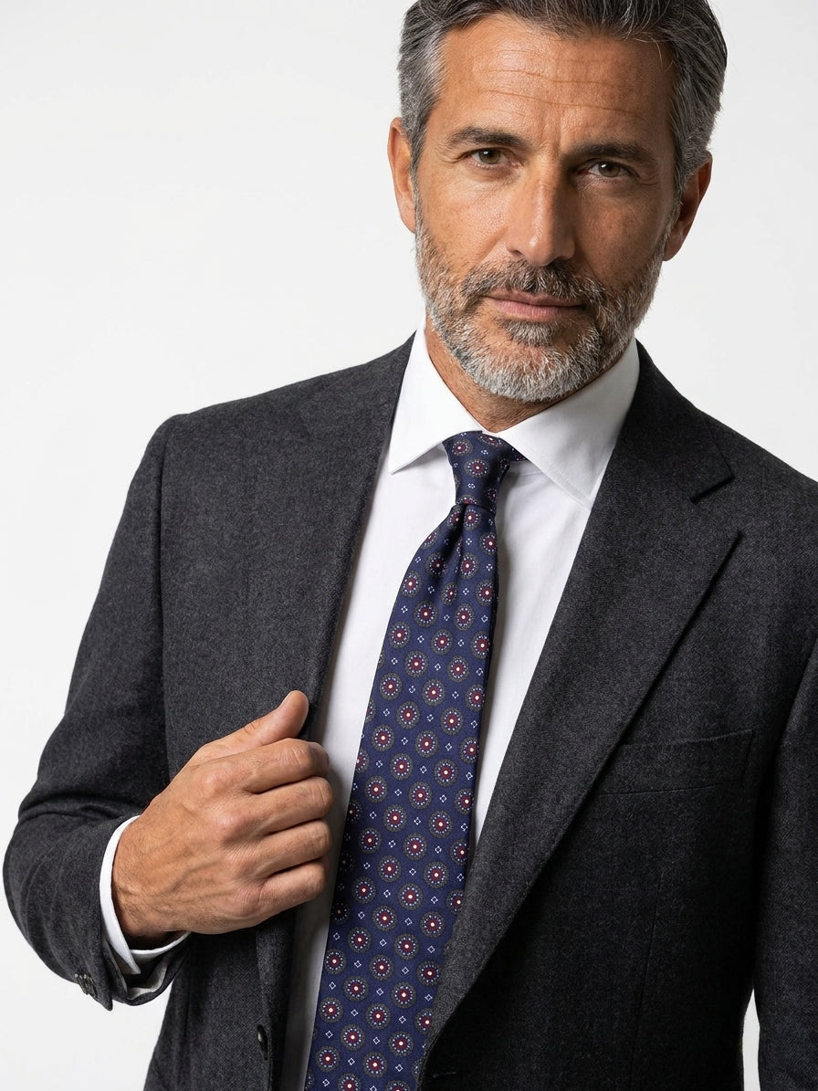 Cravatta 3 pieghe blu navy  in seta madder BILLY