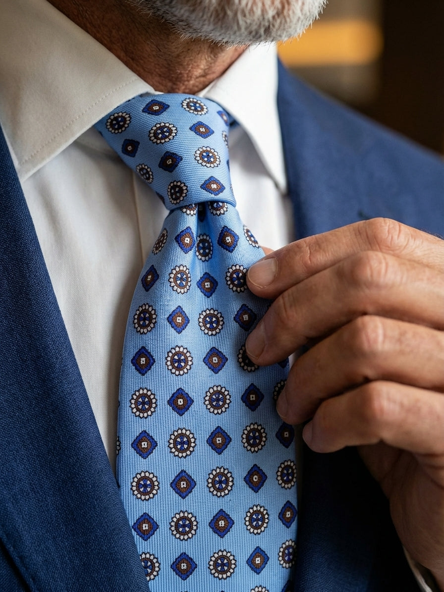 Cravatta 3 Pieghe celeste REDDANCE seta stampata inglese