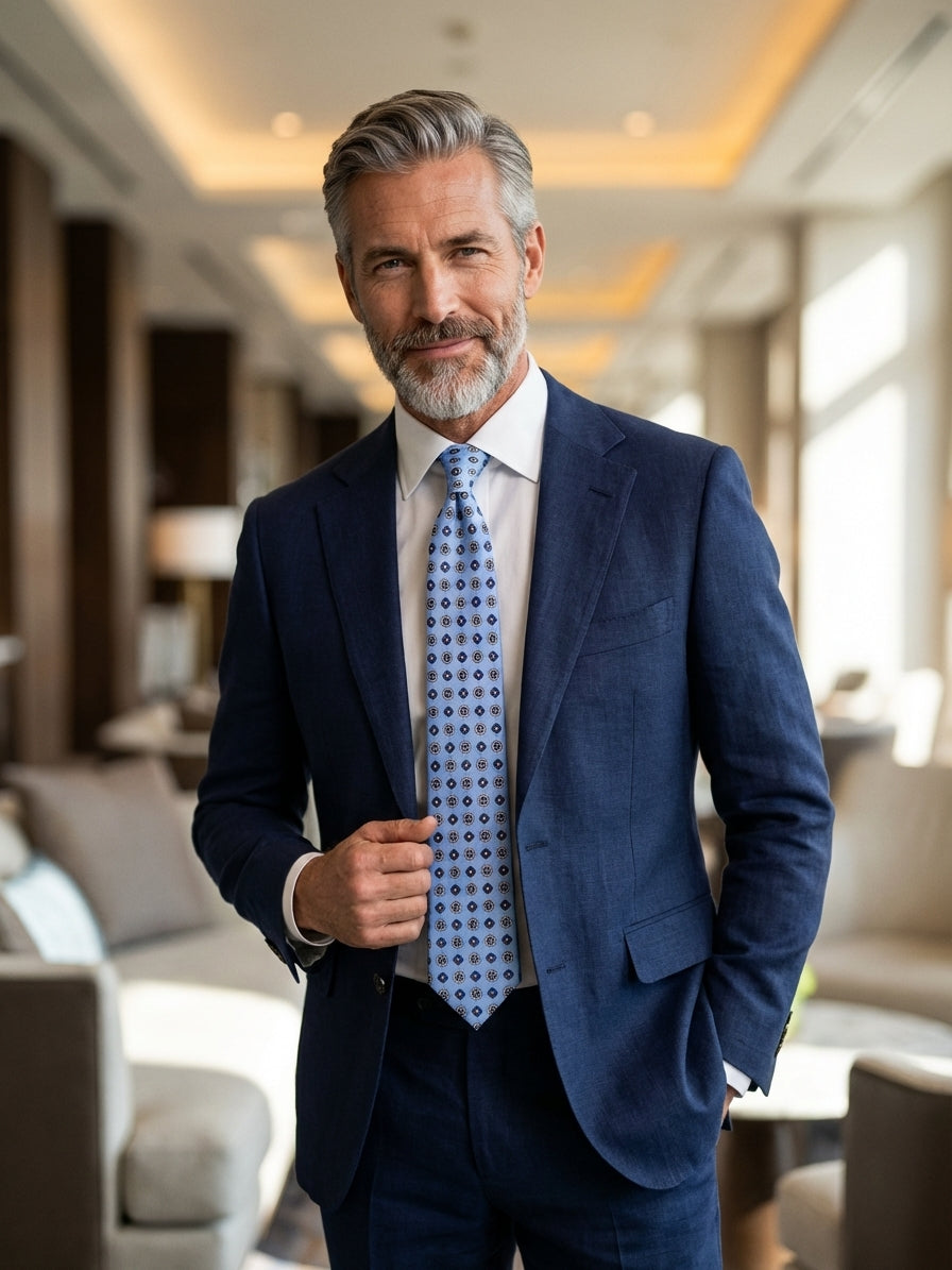 Cravatta 3 Pieghe celeste REDDANCE seta stampata inglese