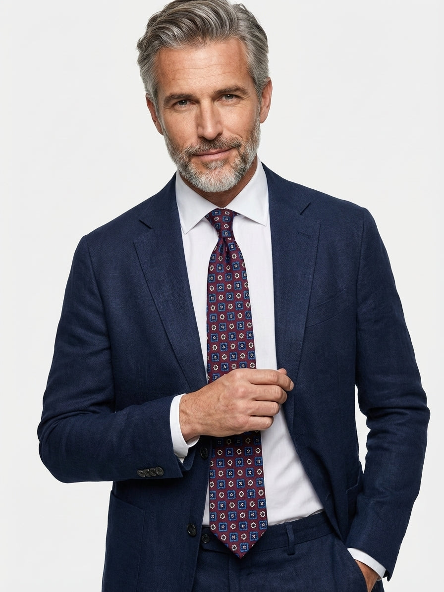 Cravatta 3 Pieghe bordeaux SANGRIA seta stampata inglese